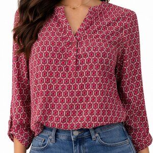 H&M Red & Bblack Geometric 3/4 Sleeve Blouse Women's Size 4
